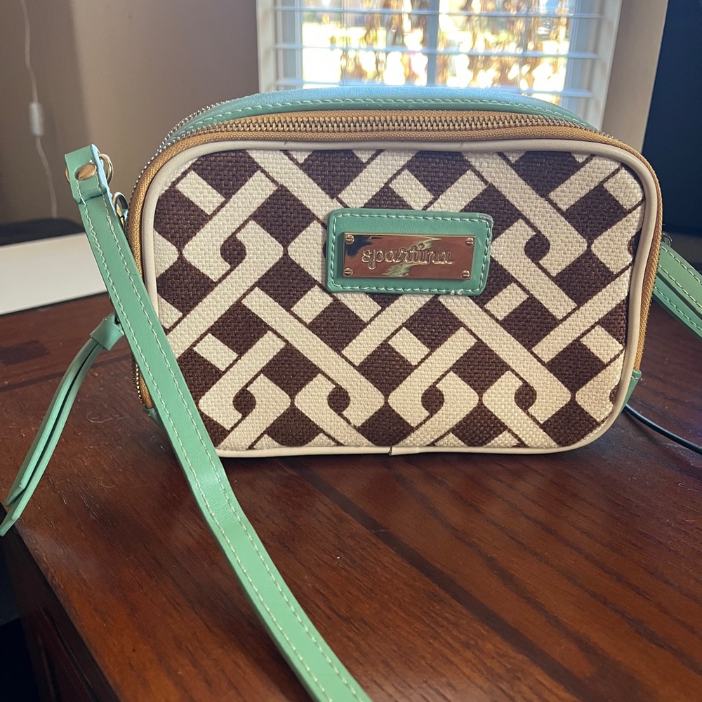 Spartina 449 Green and Brown Patterned Crossbody Bag